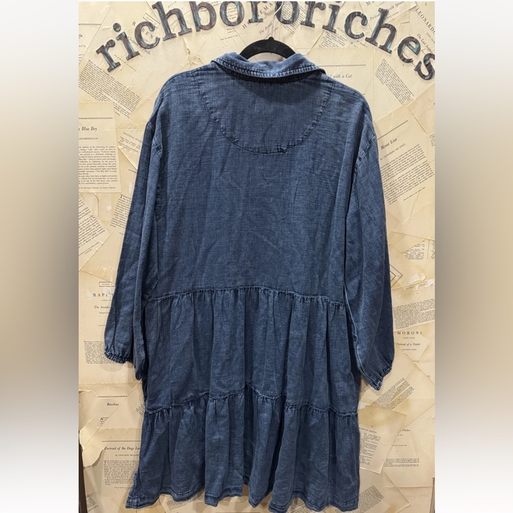Anthropologie The Bettina Tiered Mini Shirt Dress Denim Button Pockets Blue - Picture 8 of 8